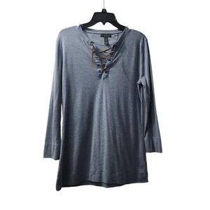 Lauren Ralph Lauren Lace-Up Knit Dress Long Sleeve‎ Casual Comfy Blue M